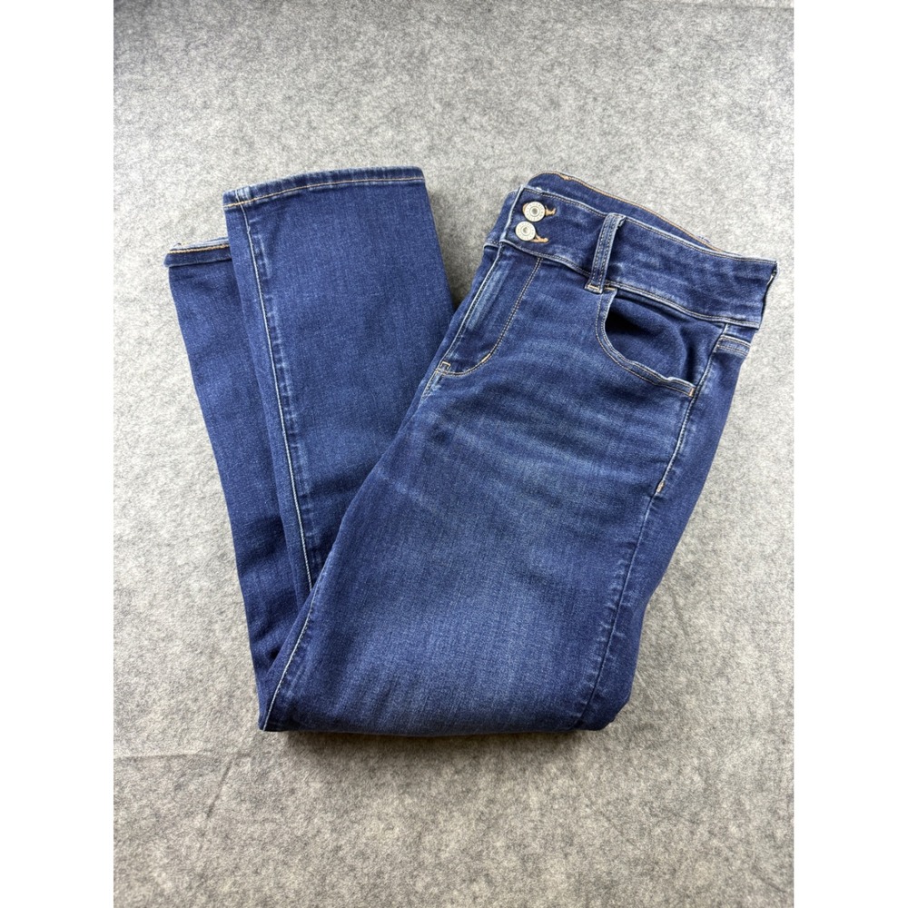 American Eagle Artist Crop Jeans Womens 14 Dark Wash Blue Denim Double Button